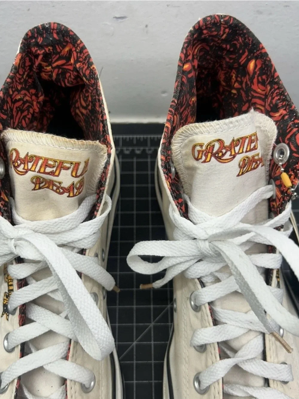 Grateful Dead Converse High Top Sneakers in Cream with Black Accents